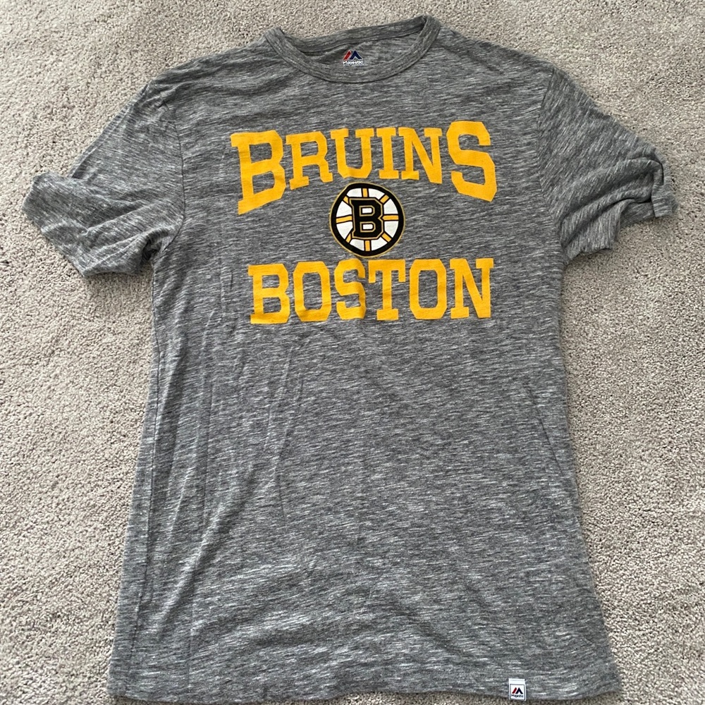 NHL Boston Bruins Hockey Gray Crew Neck T-Shirt Gray Yellow Size Medium